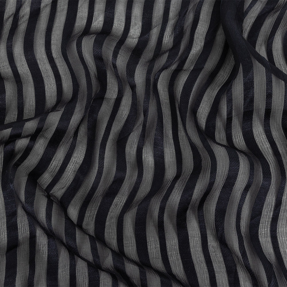 Famous Australian Designer French Navy Crinkled Silk Chiffon with Twill Stripes Famous Australian Designer French Navy Crinkled Silk Chiffon with Twill Stripes