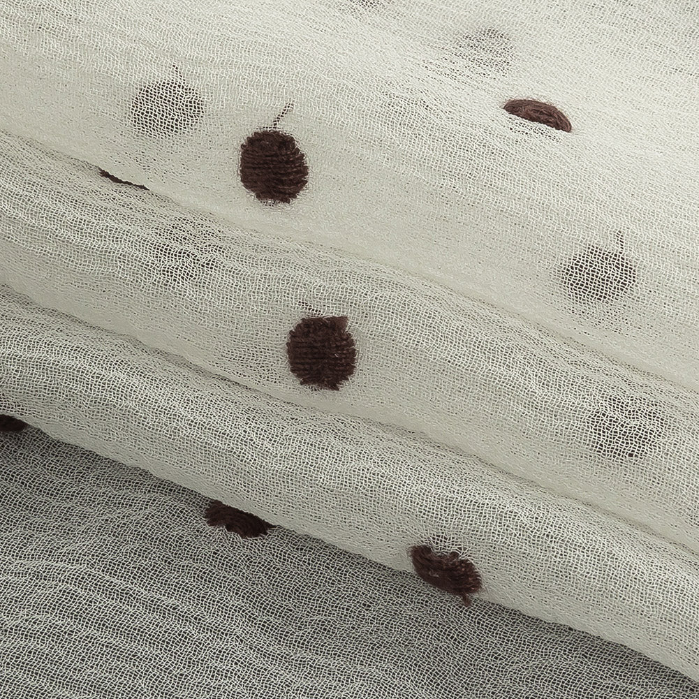 Famous Australian Designer Coconut Milk and Chocolate Embroidered Dots Crinkled Silk Georgette Folded Famous Australian Designer Coconut Milk and Chocolate Embroidered Dots Crinkled Silk Georgette Folded