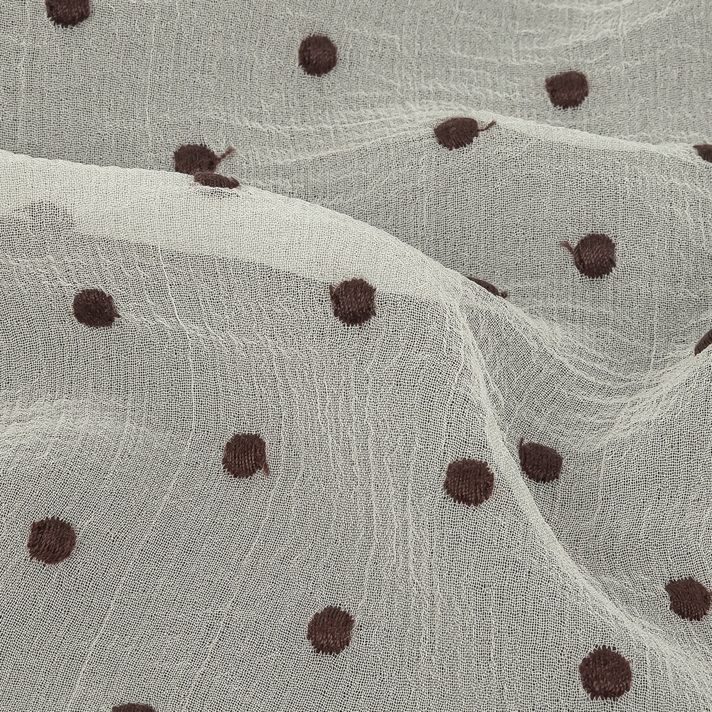 Famous Australian Designer Coconut Milk and Chocolate Embroidered Dots Crinkled Silk Georgette Detail Famous Australian Designer Coconut Milk and Chocolate Embroidered Dots Crinkled Silk Georgette Detail