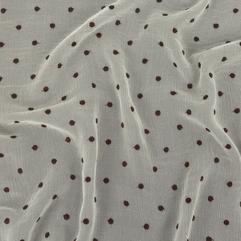 Famous Australian Designer Coconut Milk and Chocolate Embroidered Dots Crinkled Silk Georgette Famous Australian Designer Coconut Milk and Chocolate Embroidered Dots Crinkled Silk Georgette