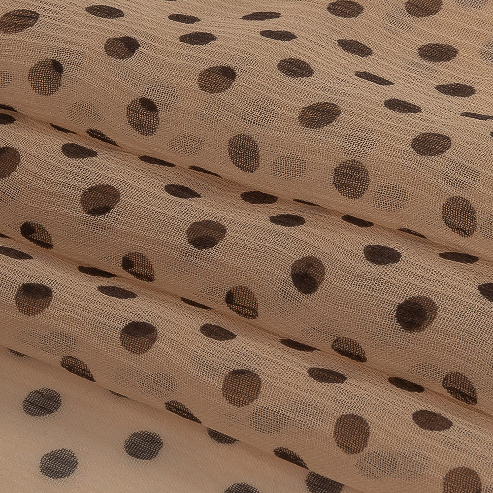 Famous Australian Designer Peach and Charcoal Polka Dotted Crinkled Silk Chiffon Folded Famous Australian Designer Peach and Charcoal Polka Dotted Crinkled Silk Chiffon Folded