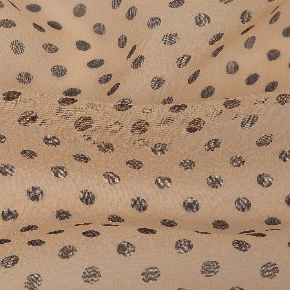 Famous Australian Designer Peach and Charcoal Polka Dotted Crinkled Silk Chiffon Detail Famous Australian Designer Peach and Charcoal Polka Dotted Crinkled Silk Chiffon Detail
