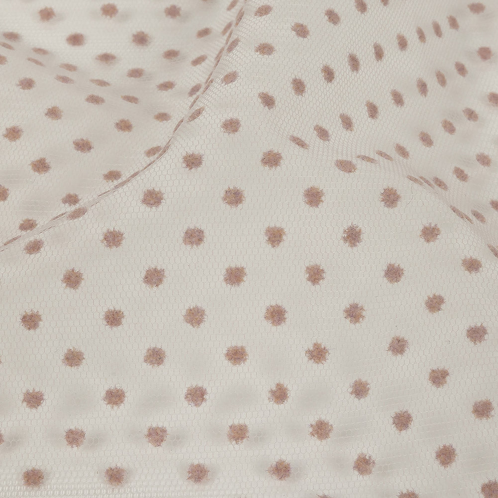 Famous Australian Designer Rustic Lilac Flocked Dots Polyester Mesh Detail Famous Australian Designer Rustic Lilac Flocked Dots Polyester Mesh Detail