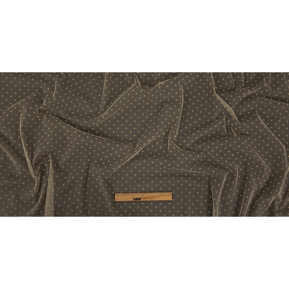 Famous Australian Designer Tea Polyester Mesh with Flocked Polka Dots Full