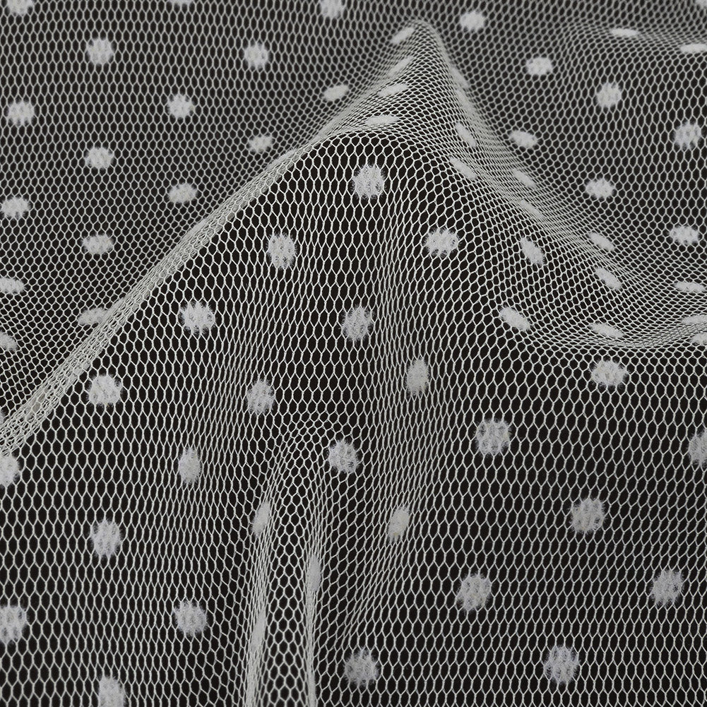 Famous Australian Designer Cream Polyester Mesh with Flocked Polka Dots Detail Famous Australian Designer Cream Polyester Mesh with Flocked Polka Dots Detail
