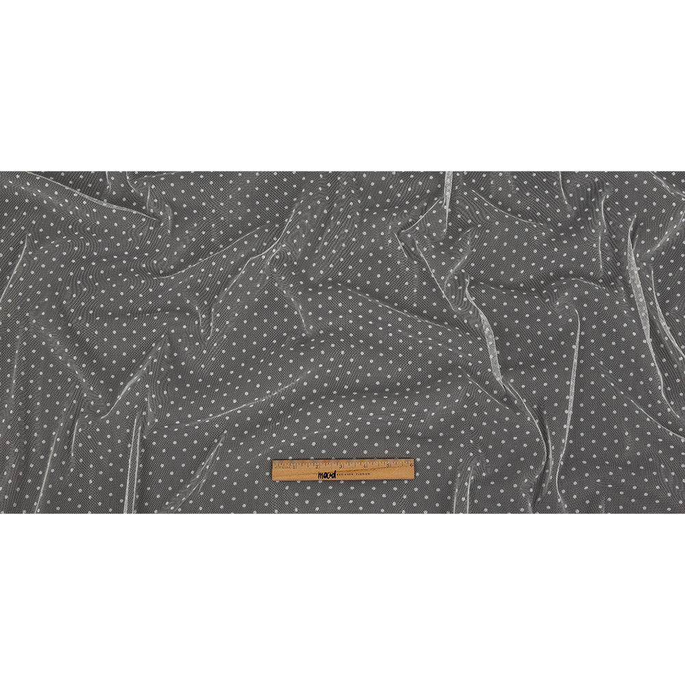 Famous Australian Designer Cream Polyester Mesh with Flocked Polka Dots Full Famous Australian Designer Cream Polyester Mesh with Flocked Polka Dots Full