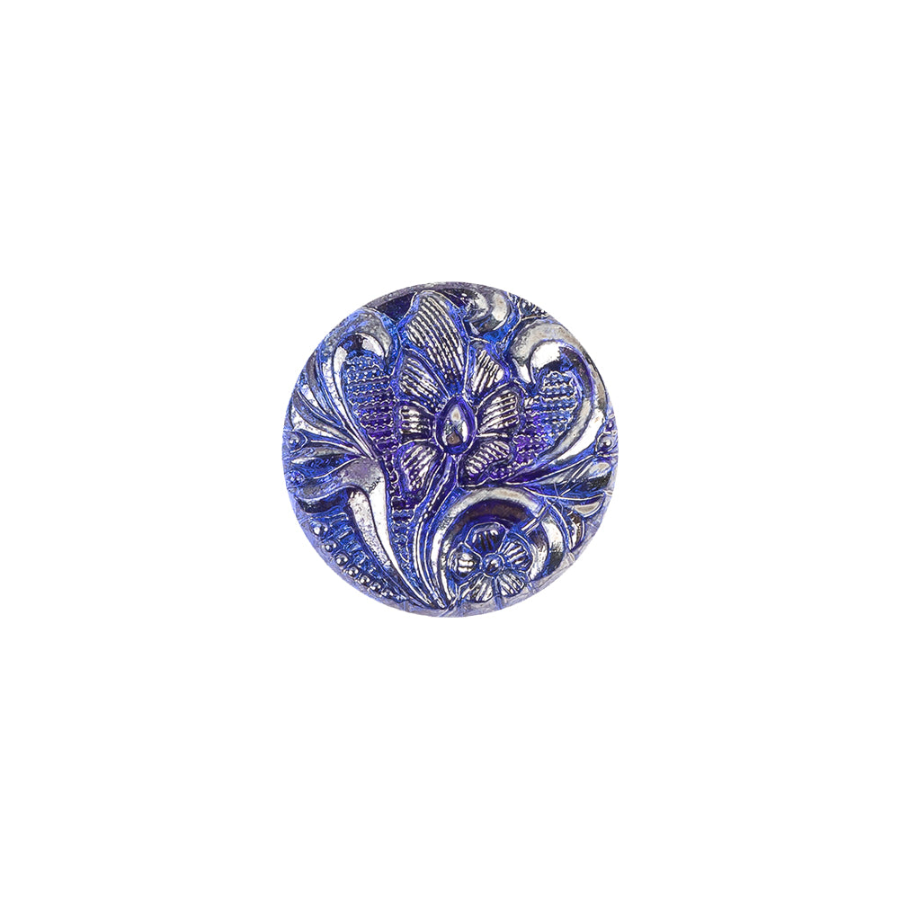 Cobalt Translucent Floral Shank Back Glass Button - 22L/14mm Cobalt Translucent Floral Shank Back Glass Button - 22L/14mm