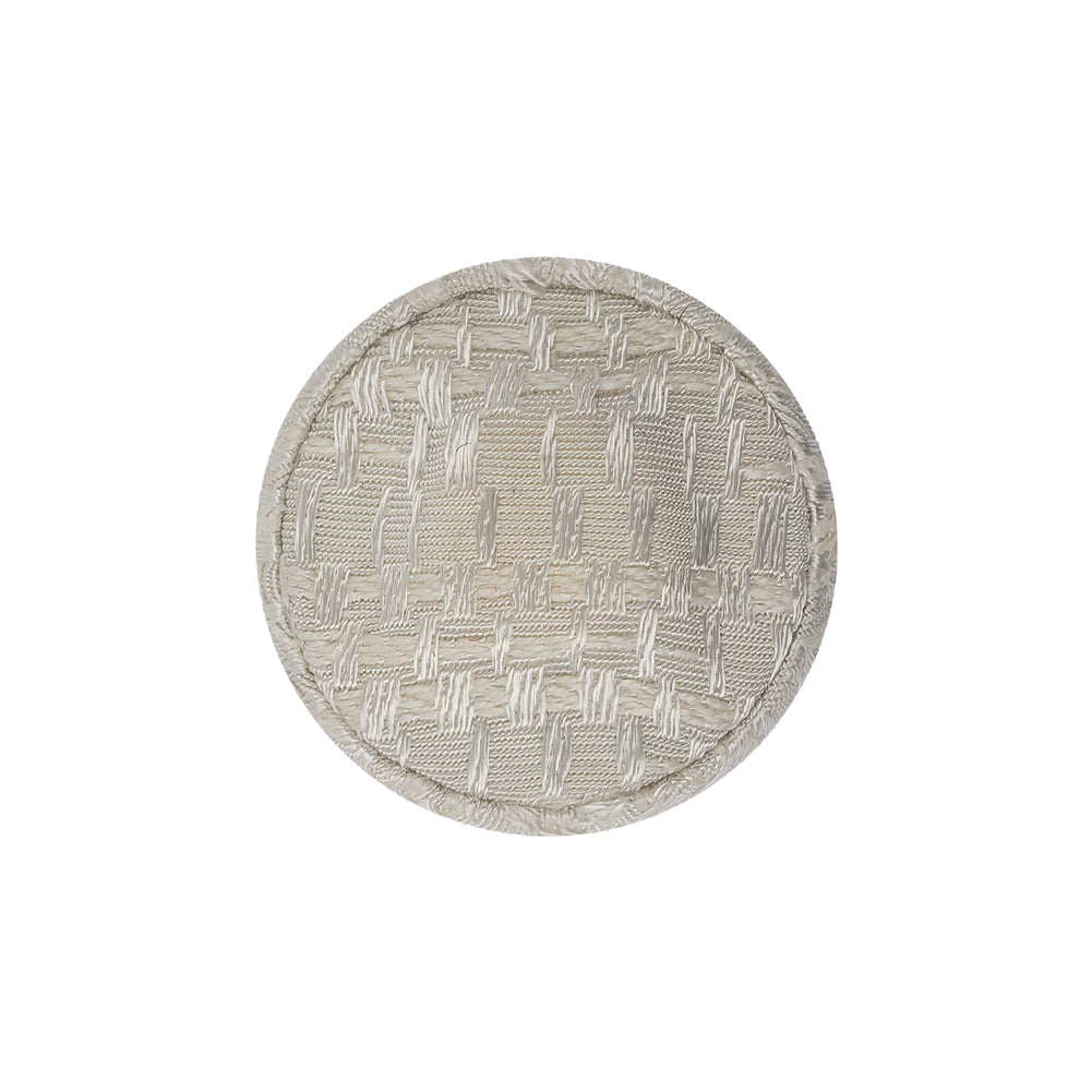 White Jacquard Fabric Covered Domed Cotton Blend Sew On Button - 36L/23mm Detail White Jacquard Fabric Covered Domed Cotton Blend Sew On Button - 36L/23mm Detail