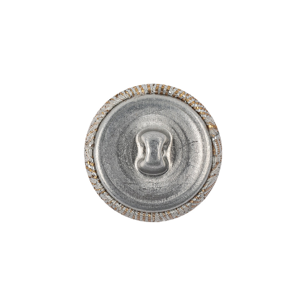 Golden Egg Lurex, Rainy Day and White Abstract Brocade Fabric Covered Domed Shank Back Button - 30L/19mm Detail Golden Egg Lurex, Rainy Day and White Abstract Brocade Fabric Covered Domed Shank Back Button - 30L/19mm Detail
