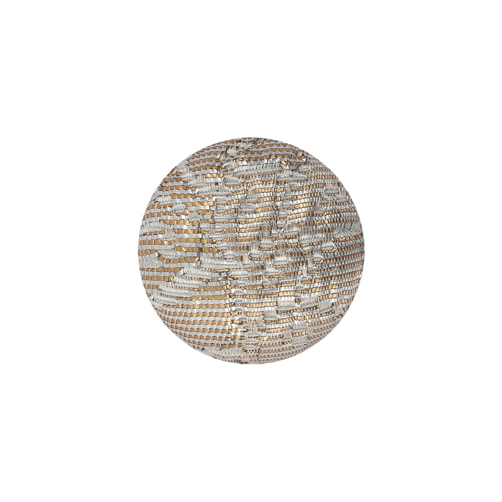 Golden Egg Lurex, Rainy Day and White Abstract Brocade Fabric Covered Domed Shank Back Button - 30L/19mm Golden Egg Lurex, Rainy Day and White Abstract Brocade Fabric Covered Domed Shank Back Button - 30L/19mm