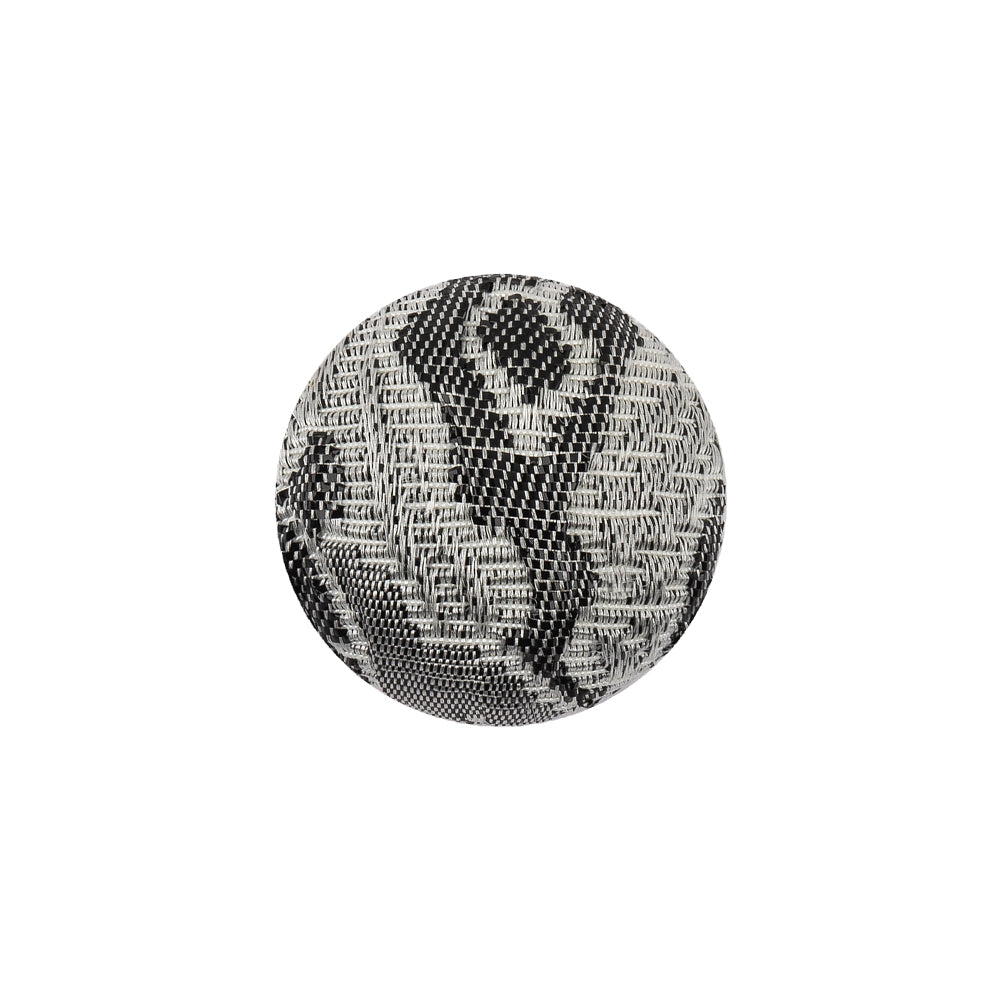 Gunpowder Lurex, Dove and White Abstract Brocade Fabric Covered Domed Shank Back Button - 30L/19mm Gunpowder Lurex, Dove and White Abstract Brocade Fabric Covered Domed Shank Back Button - 30L/19mm