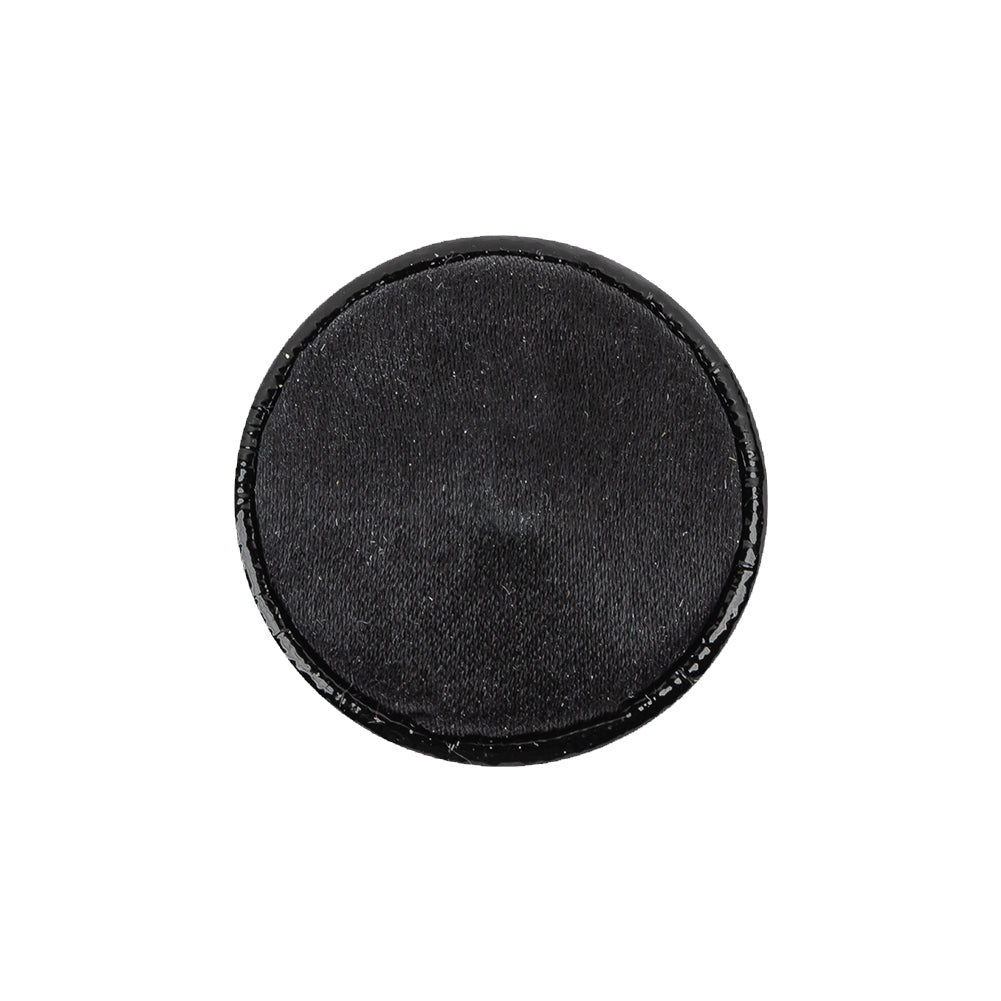 Black Patent Leather and Silk Sew On Button - 36L/23mm Detail Black Patent Leather and Silk Sew On Button - 36L/23mm Detail