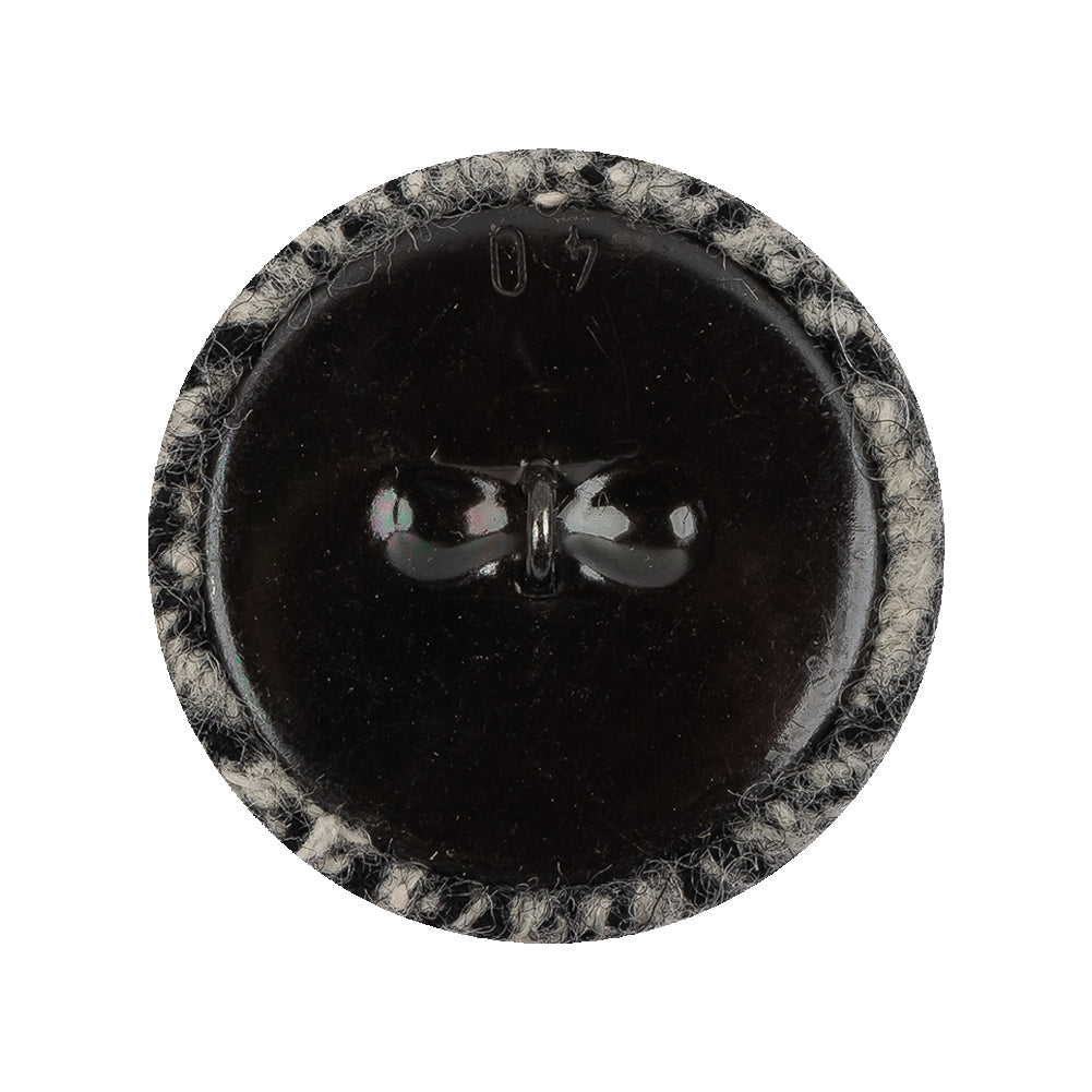 Black, Agate Gray and White Tweed Fabric Covered Wool and Metal Shank Back Button - 44L/28mm Detail Black, Agate Gray and White Tweed Fabric Covered Wool and Metal Shank Back Button - 44L/28mm Detail