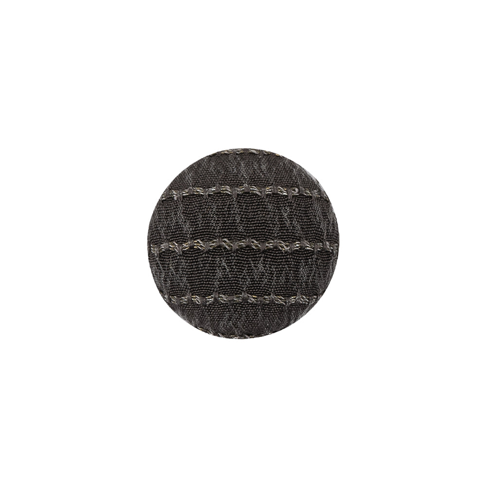 Gray and Chrome Lurex Striated Satin Fabric Covered Silk and Metal Sew On Button - 24L/15mm Gray and Chrome Lurex Striated Satin Fabric Covered Silk and Metal Sew On Button - 24L/15mm