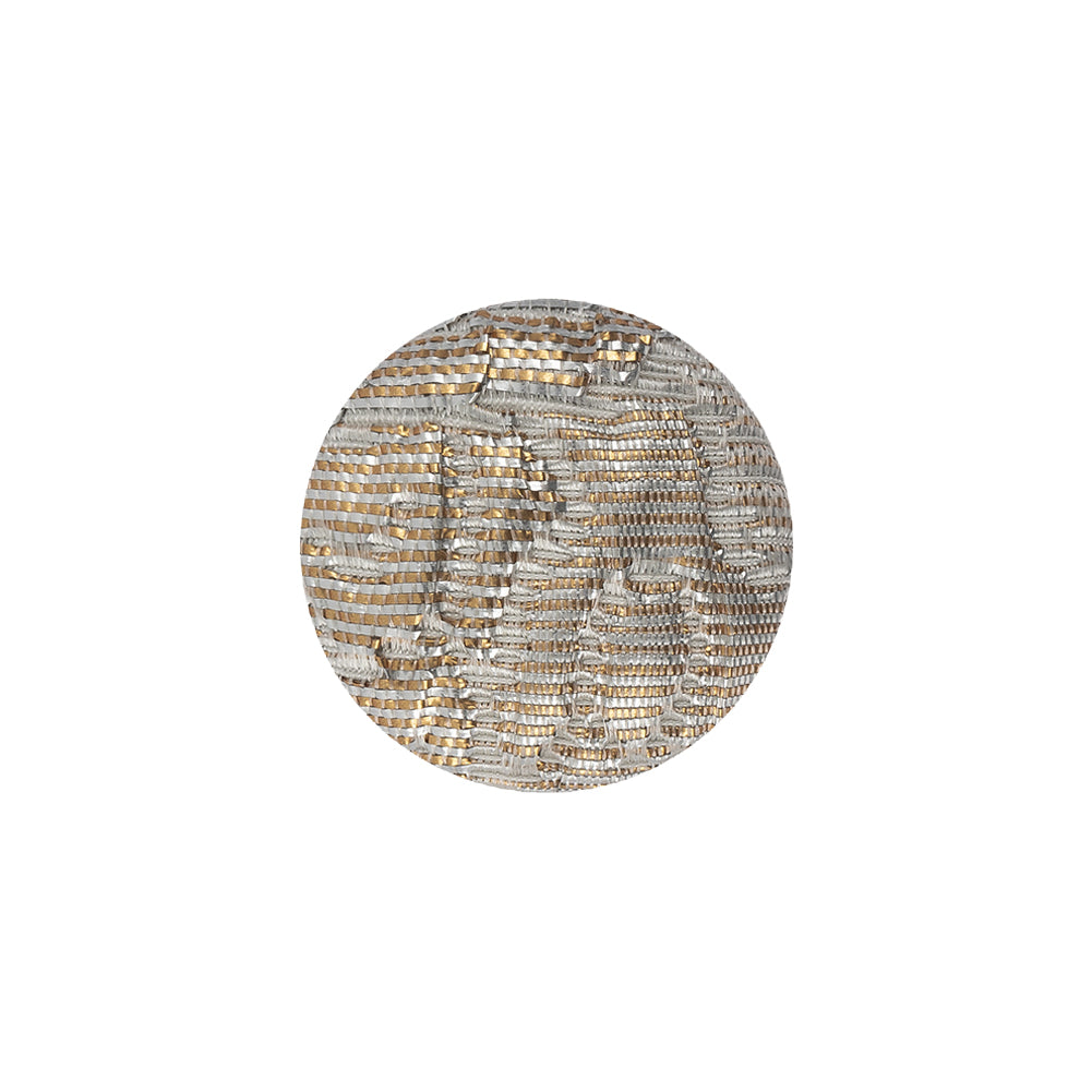 Golden Egg Lurex, Rainy Day and White Abstract Brocade Fabric Covered Shank Back Button - 30L/19mm Golden Egg Lurex, Rainy Day and White Abstract Brocade Fabric Covered Shank Back Button - 30L/19mm