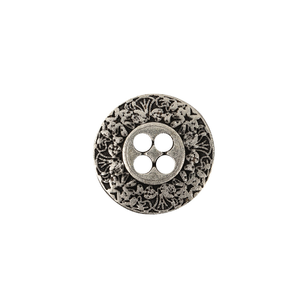 Italian Silver Floral Metal Button - 24L/15mm Italian Silver Floral Metal Button - 24L/15mm