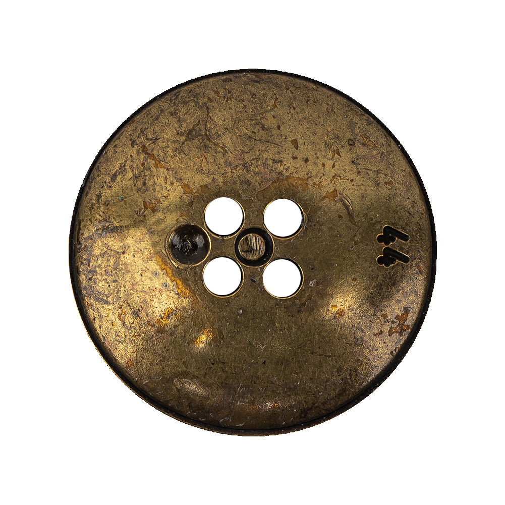 Italian Antique Brass Embossed Four Hole Saucer Button - 44L/28mm Detail Italian Antique Brass Embossed Four Hole Saucer Button - 44L/28mm Detail