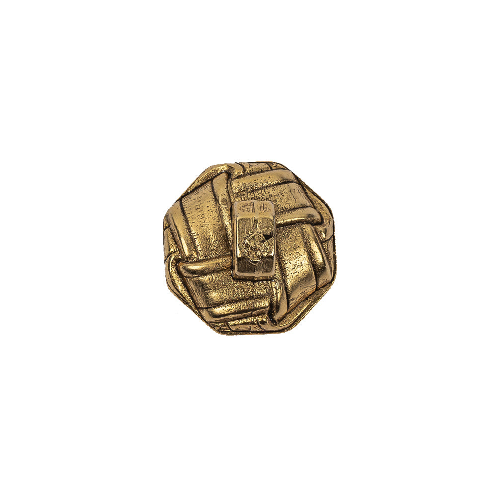 Italian Matte Gold Plated Faux Woven Shank Back Button - 24L/15mm Detail Italian Matte Gold Plated Faux Woven Shank Back Button - 24L/15mm Detail