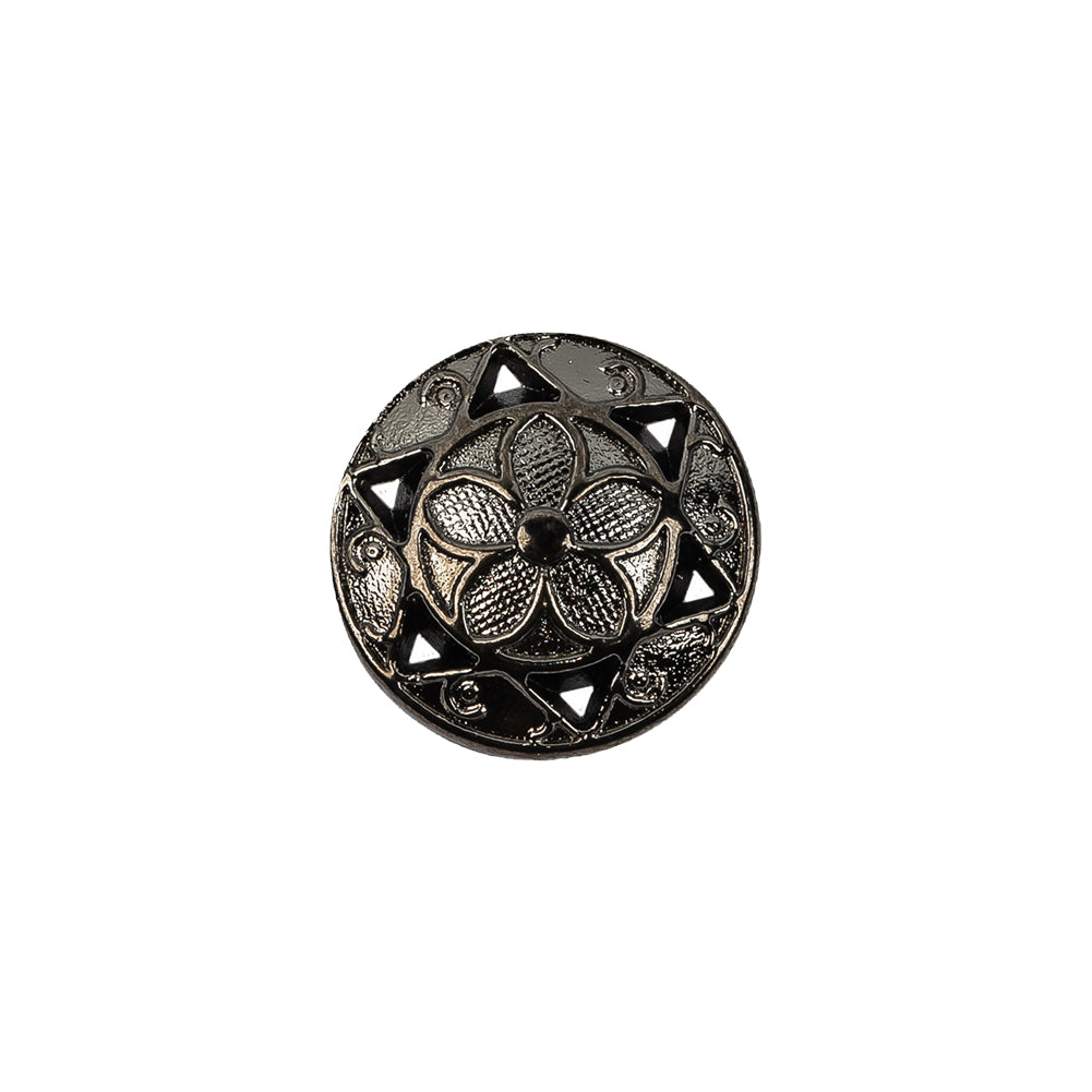 Italian Gunmetal Floral Shank Back Button - 24L/15mm Italian Gunmetal Floral Shank Back Button - 24L/15mm