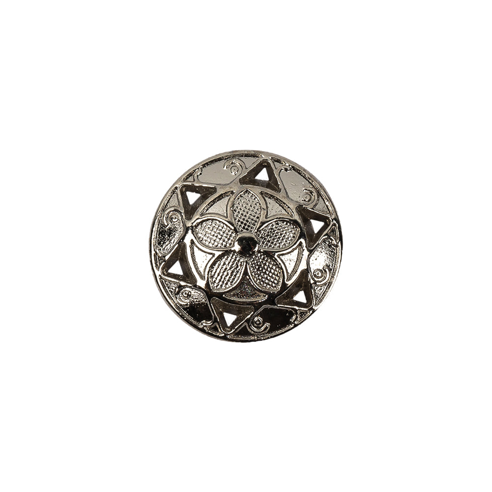 Italian Nickel Floral Shank Back Button - 24L/15mm Italian Nickel Floral Shank Back Button - 24L/15mm