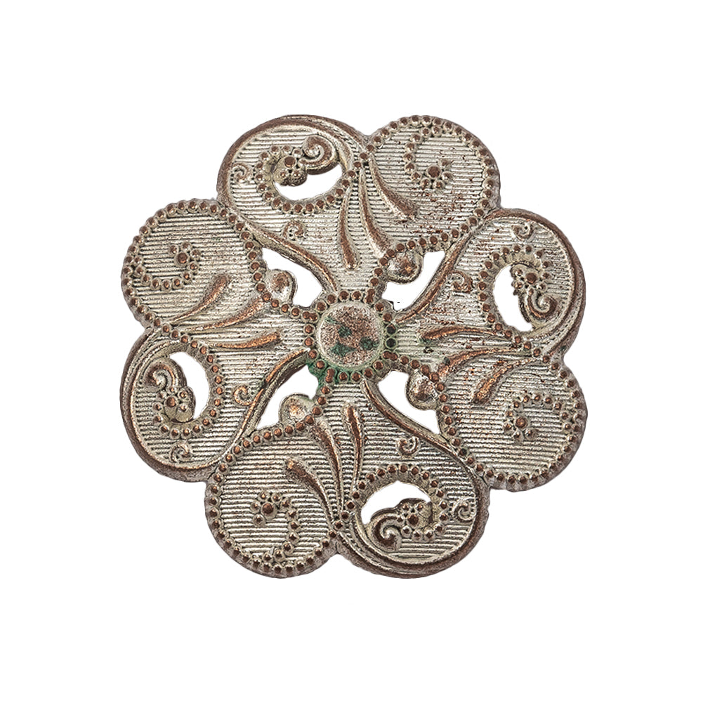 Italian Silver Copper Floral Shank Back Button - 44L/28mm Italian Silver Copper Floral Shank Back Button - 44L/28mm