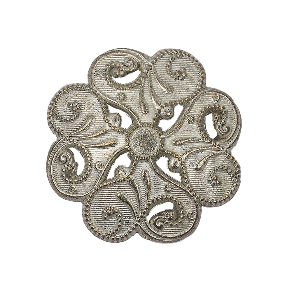 Italian Silver Brass Floral Shank Back Button - 44L/28mm Italian Silver Brass Floral Shank Back Button - 44L/28mm