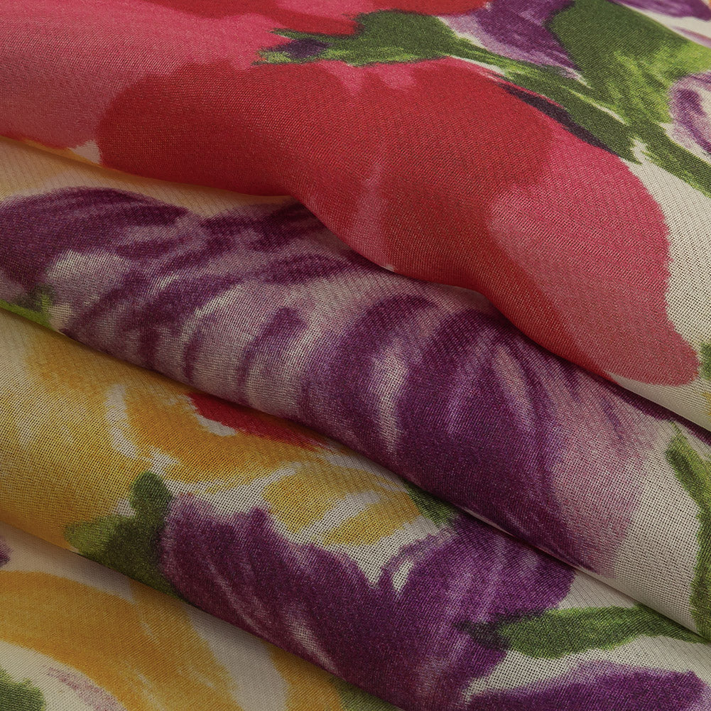 Carolina Herrera Warm Colors Painted Floral Silk Gazar Folded Carolina Herrera Warm Colors Painted Floral Silk Gazar Folded