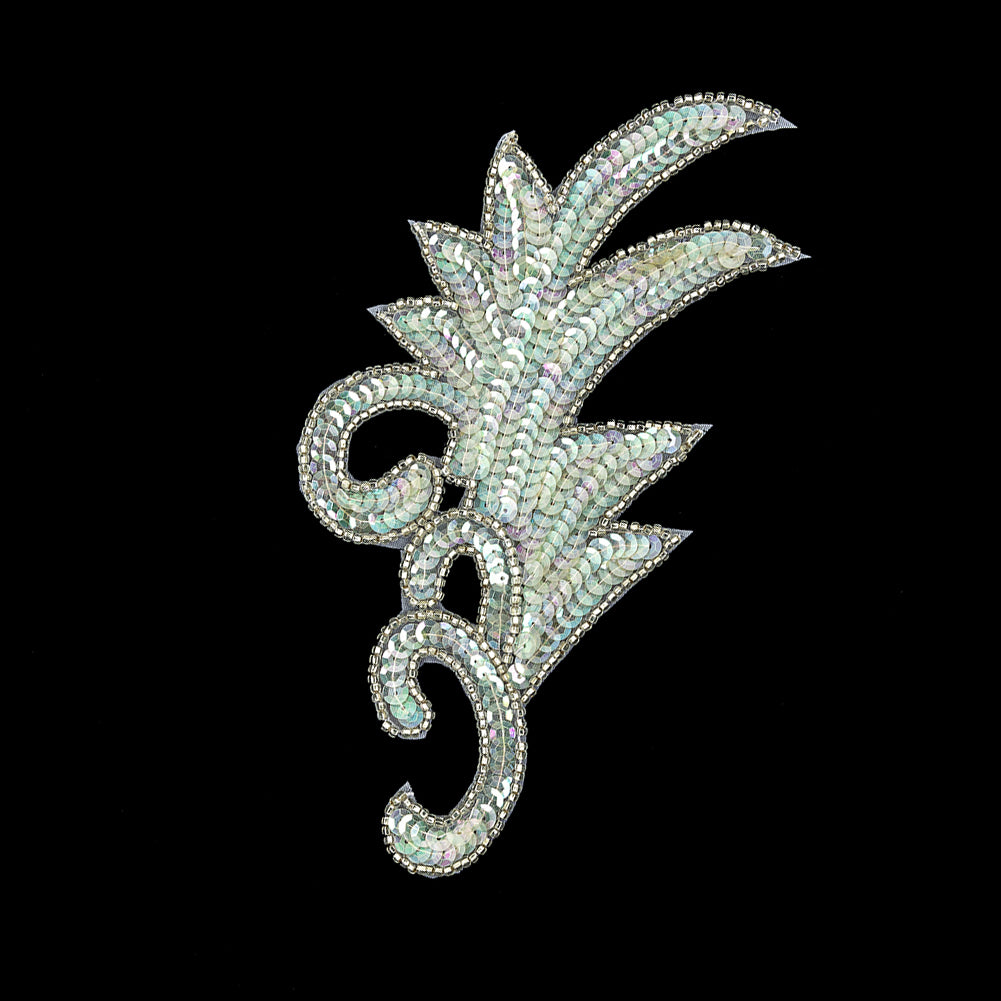 Vintage Translucent Green Iris Sequins and Silver-lined Beaded Foilage Applique - 7.75" x 3.75" Vintage Translucent Green Iris Sequins and Silver-lined Beaded Foilage Applique - 7.75" x 3.75"