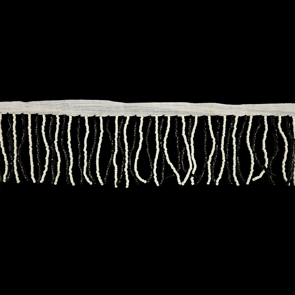 Vintage White and Black Chop Beaded Fringe - 2.5" Vintage White and Black Chop Beaded Fringe - 2.5"