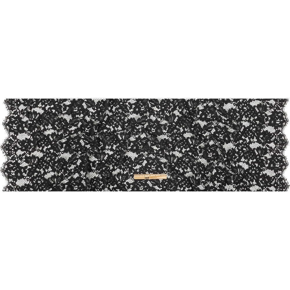 Floral Corded Lace with Scalloped Eyelash Edges by Oscar de la Renta - Black Full Floral Corded Lace with Scalloped Eyelash Edges by Oscar de la Renta - Black Full