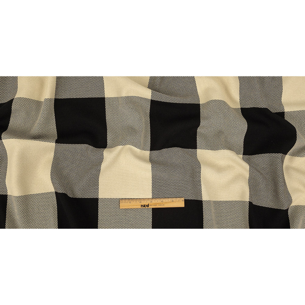 Italian Large-Scale Black and White Asparagus Buffalo Check Cotton Basketweave Full Italian Large-Scale Black and White Asparagus Buffalo Check Cotton Basketweave Full
