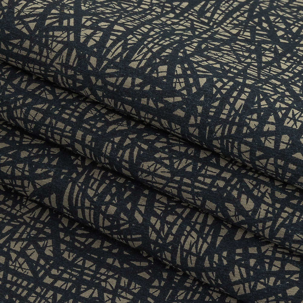 Liz Claiborne Cloudburst and Navy Abstract Printed Cotton Twill Folded Liz Claiborne Cloudburst and Navy Abstract Printed Cotton Twill Folded