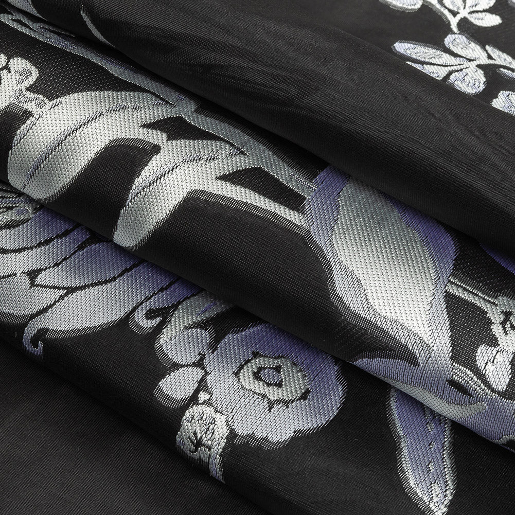 Carolina Herrera Italian Black and Silver Floral Burnout Blended Silk Jacquard Folded Carolina Herrera Italian Black and Silver Floral Burnout Blended Silk Jacquard Folded