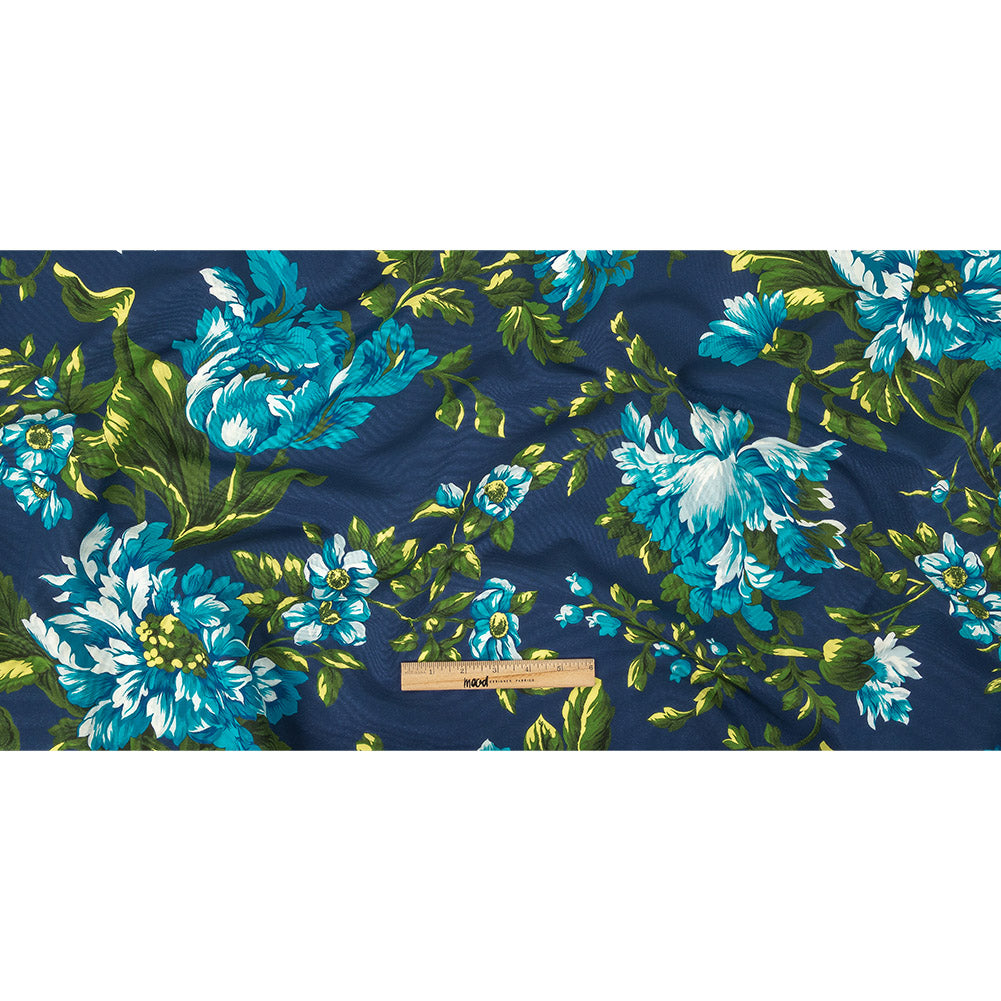 Carolina Herrera Italian Blue and Green Floral Cotton and Viscose Faille Full Carolina Herrera Italian Blue and Green Floral Cotton and Viscose Faille Full