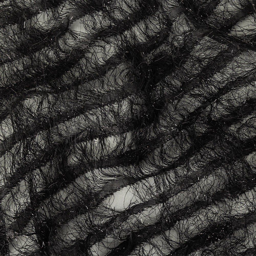 Novelty Metallic Black Regimental Striped Fringe on a Silk Base Novelty Metallic Black Regimental Striped Fringe on a Silk Base