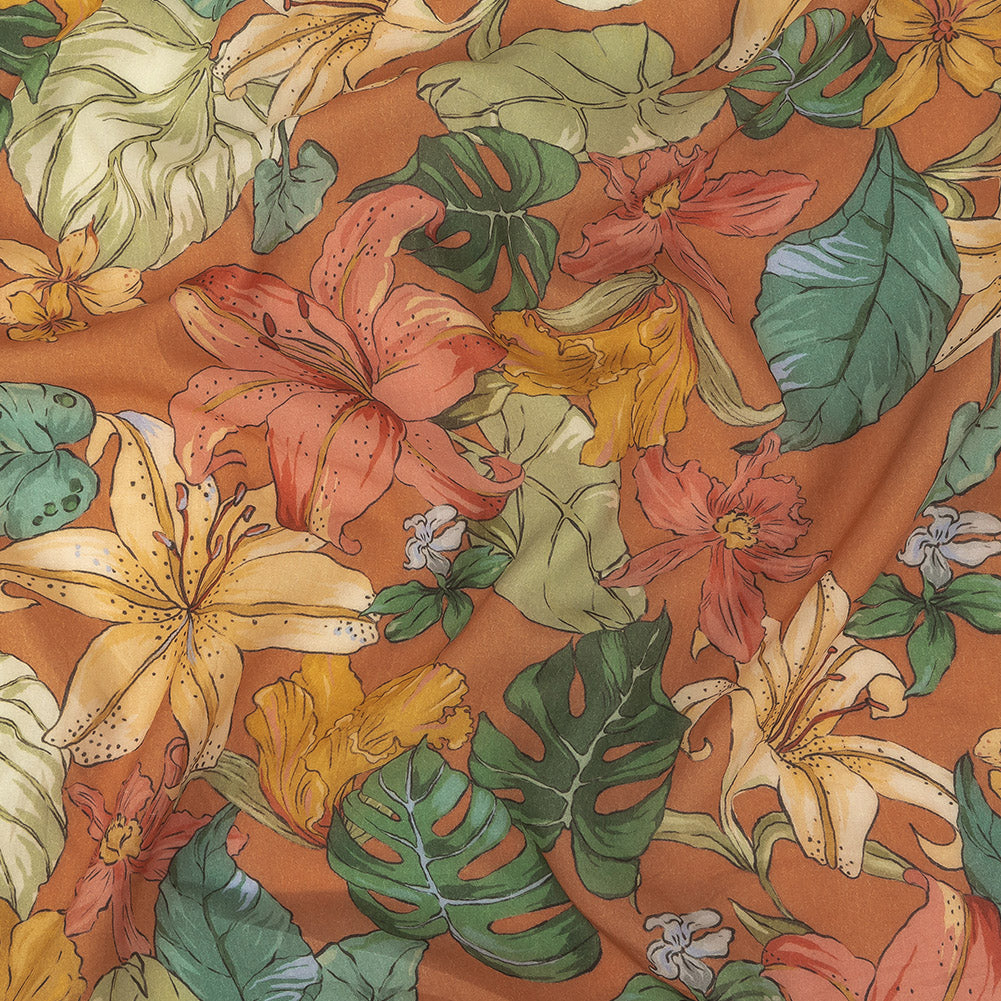 Tangerine and Celadon Tint Floral Viscose Batiste Tangerine and Celadon Tint Floral Viscose Batiste