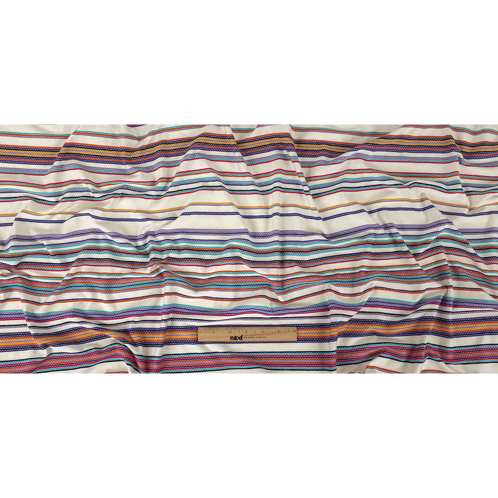 White Rayon Jacquard Knit with Multicolor Stripes Full White Rayon Jacquard Knit with Multicolor Stripes Full