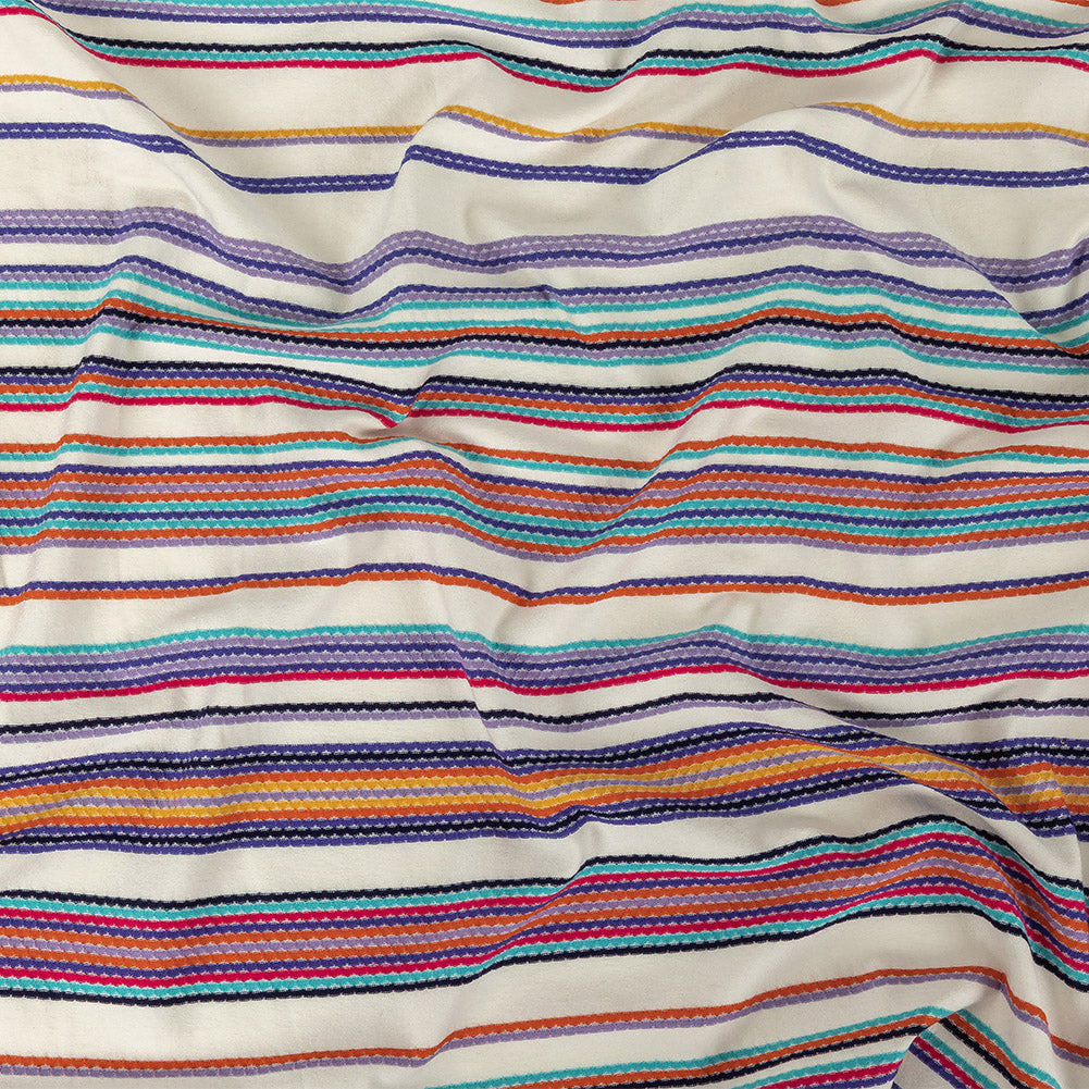 White Rayon Jacquard Knit with Multicolor Stripes White Rayon Jacquard Knit with Multicolor Stripes