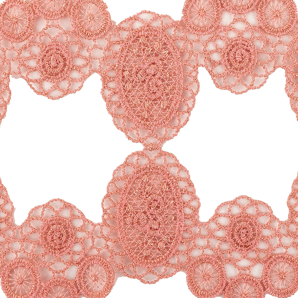 Salmon Pink Circles and Squares Lace Trimming - 3.75" Detail Salmon Pink Circles and Squares Lace Trimming - 3.75" Detail