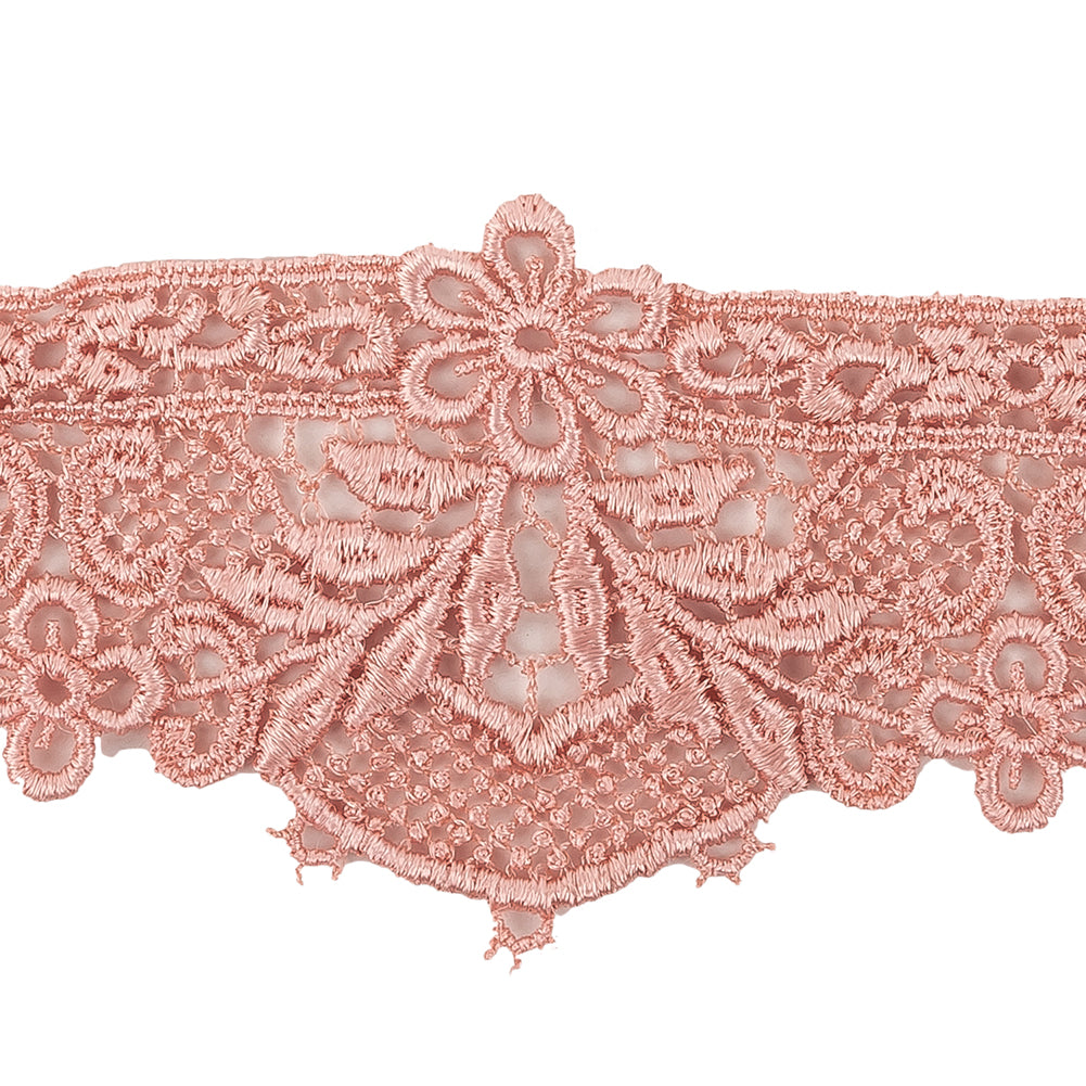 Salmon Pink Floral Lace Trimming - 2.375" Detail Salmon Pink Floral Lace Trimming - 2.375" Detail