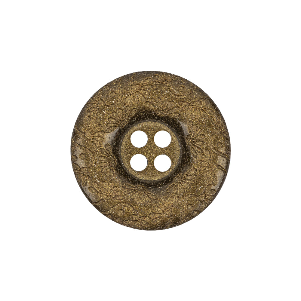 Gold Floral Iridescent Rolled Rim 4-Hole Nylon Button - 36L/23mm Gold Floral Iridescent Rolled Rim 4-Hole Nylon Button - 36L/23mm