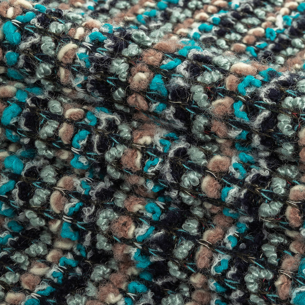 Turquoise, Beige and Navy Striped Chunky Wool Knit Folded Turquoise, Beige and Navy Striped Chunky Wool Knit Folded