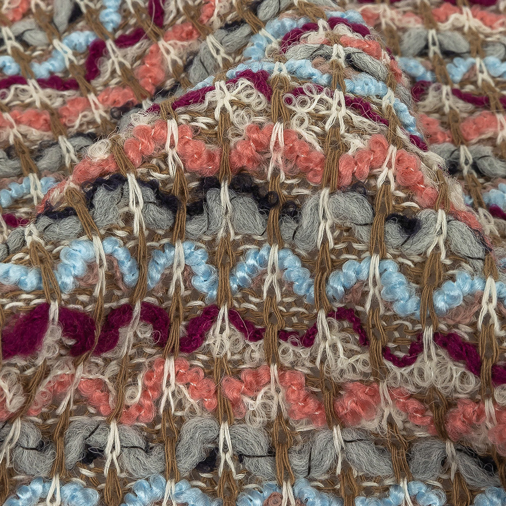 Limestone, Magenta, Angel Falls and Coral Wool Sweater Knit Detail Limestone, Magenta, Angel Falls and Coral Wool Sweater Knit Detail