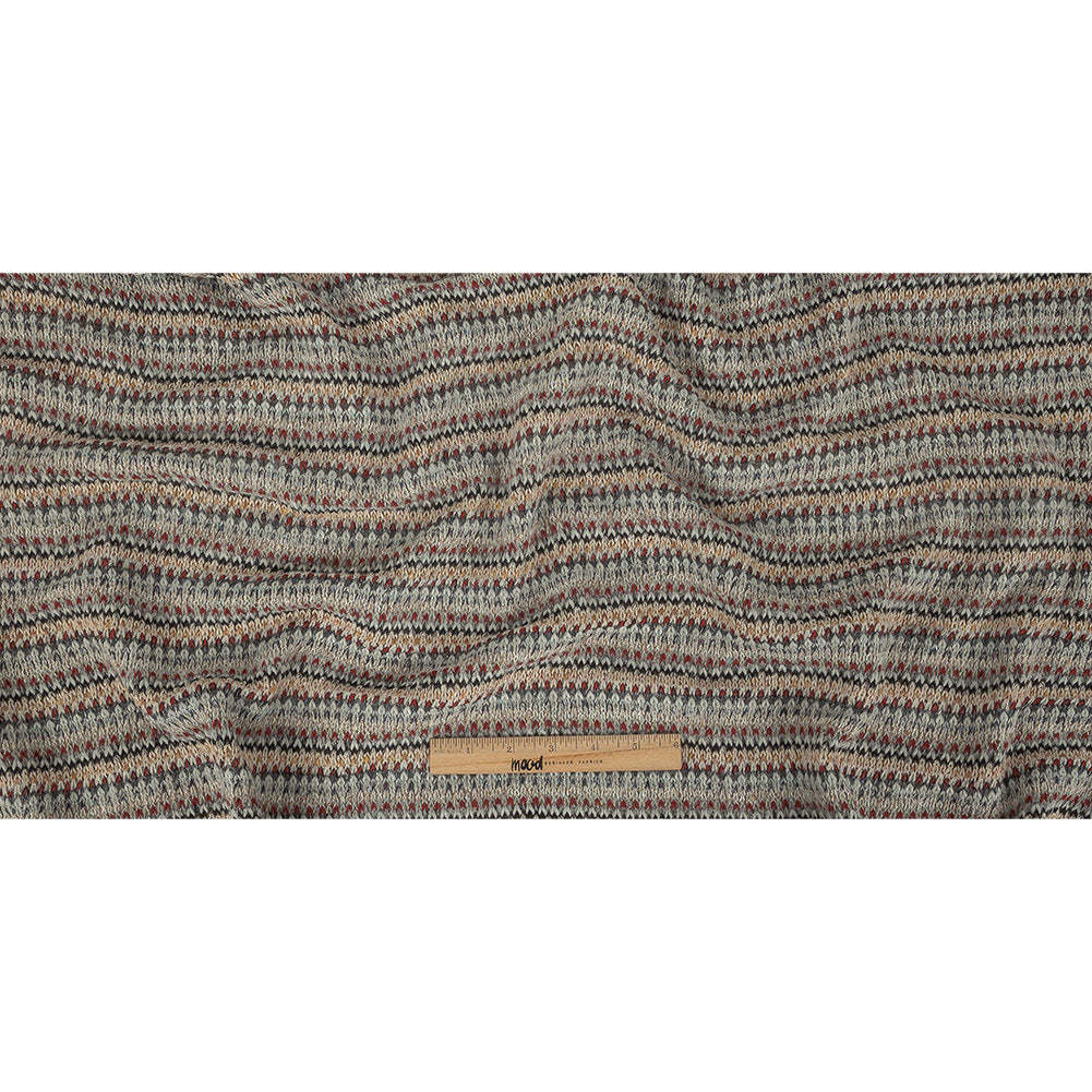 Italian Light Gray, Red and Saffron Striped Wool Sweater Knit Full