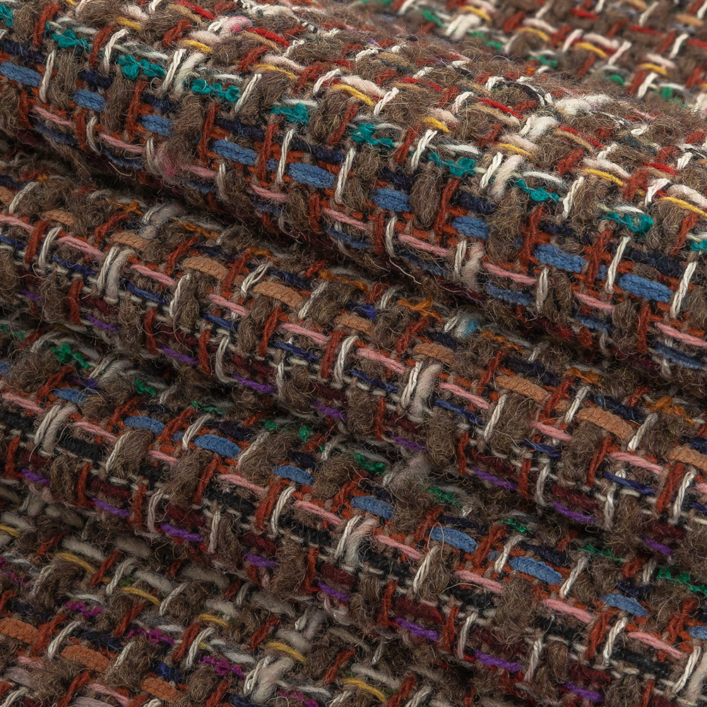 Italian Taupe, Olive and Multicolor Blended Wool Tweed Folded Italian Taupe, Olive and Multicolor Blended Wool Tweed Folded