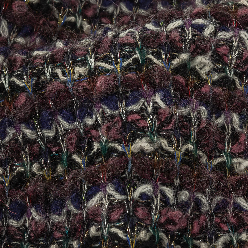 Rose, Eggplant and Metallic Silver Loopy Wool Sweater Knit Detail Rose, Eggplant and Metallic Silver Loopy Wool Sweater Knit Detail