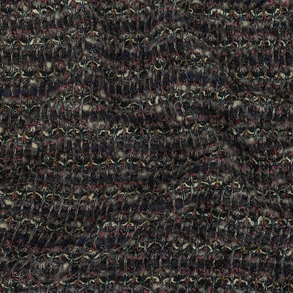 Charcoal, Rose and Metallic Silver Loopy Wool Sweater Knit Charcoal, Rose and Metallic Silver Loopy Wool Sweater Knit
