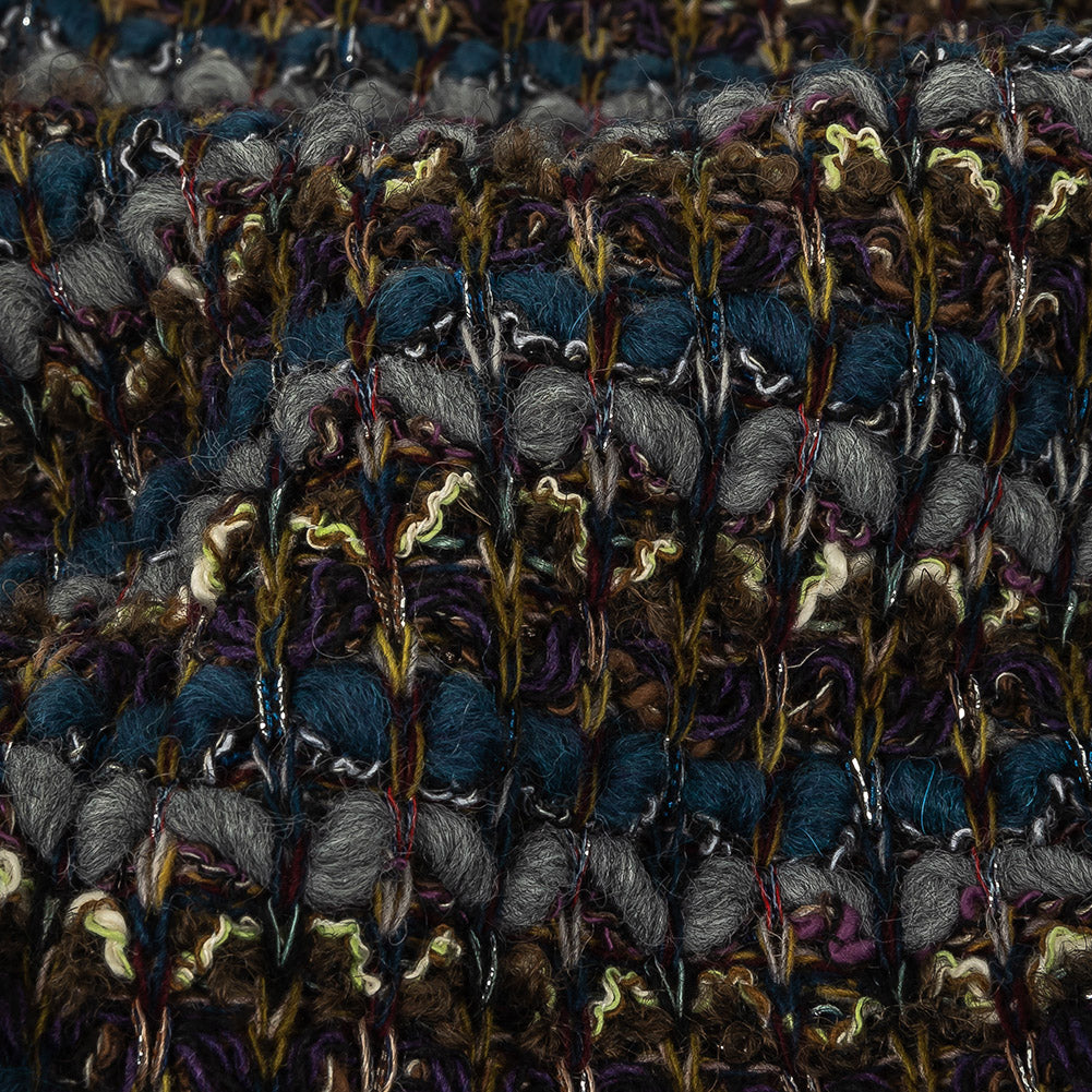 Teal, Gray and Olive Striped Chunky Wool Knit with Metallic Silver Accents Detail Teal, Gray and Olive Striped Chunky Wool Knit with Metallic Silver Accents Detail