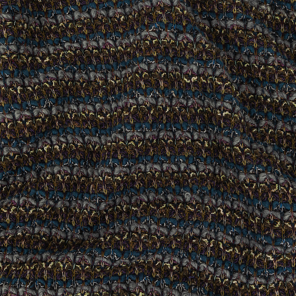 Teal, Gray and Olive Striped Chunky Wool Knit with Metallic Silver Accents Teal, Gray and Olive Striped Chunky Wool Knit with Metallic Silver Accents