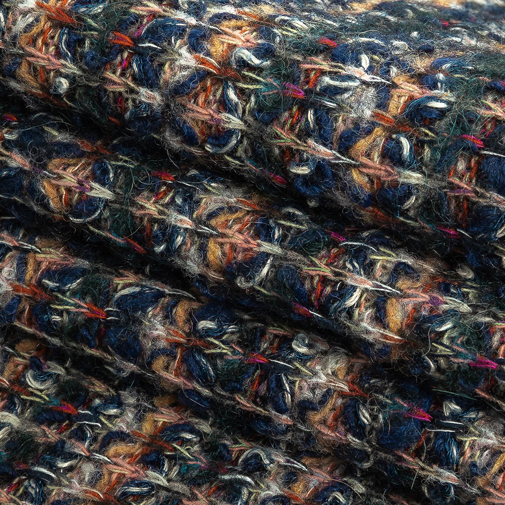 Dark Forest, Navy, and Beige Striated Chunky Wool Knit Folded Dark Forest, Navy, and Beige Striated Chunky Wool Knit Folded